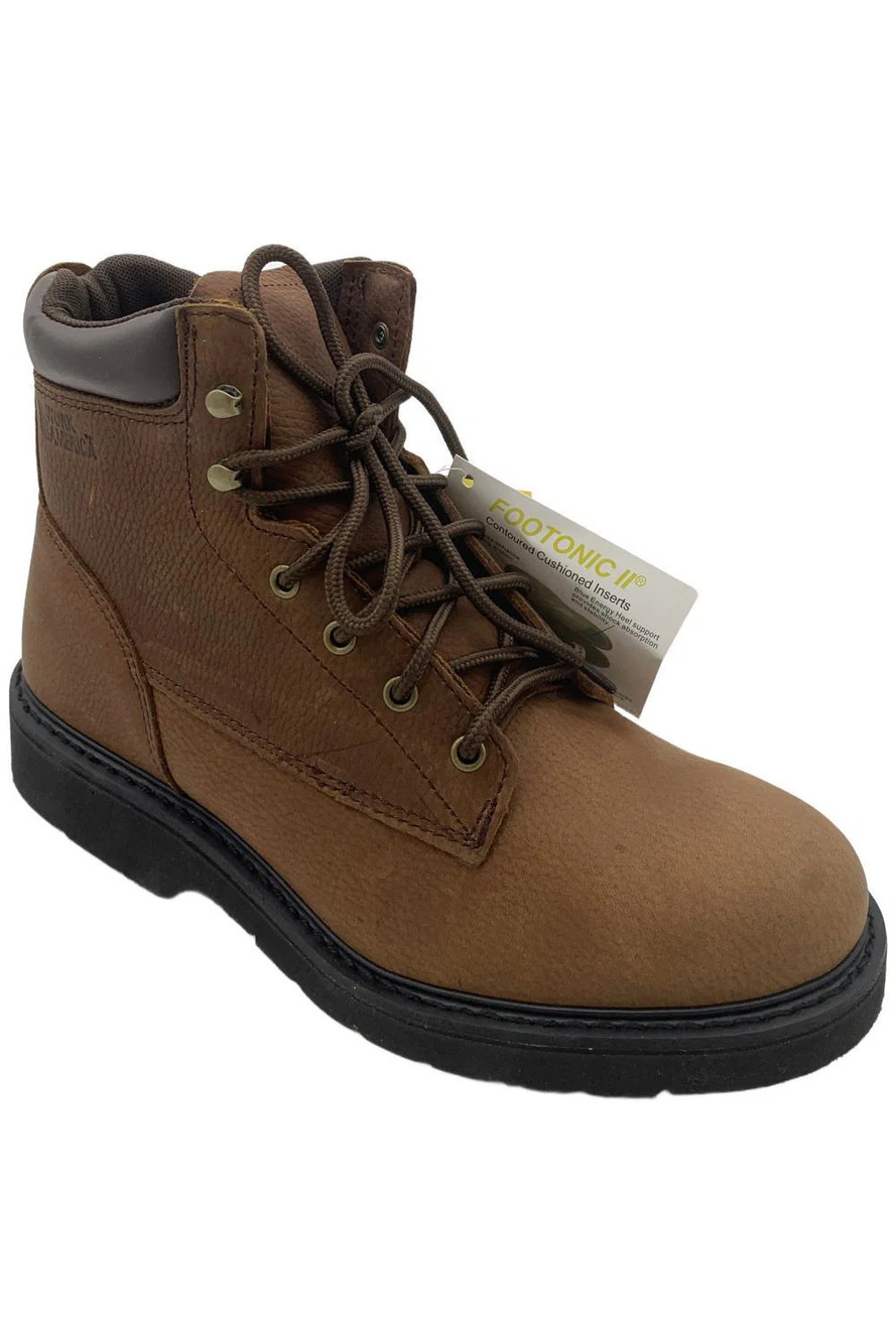 Work America Men's 6" Brawny Lace-Up Leather Work Boot Brown - Extra Wide